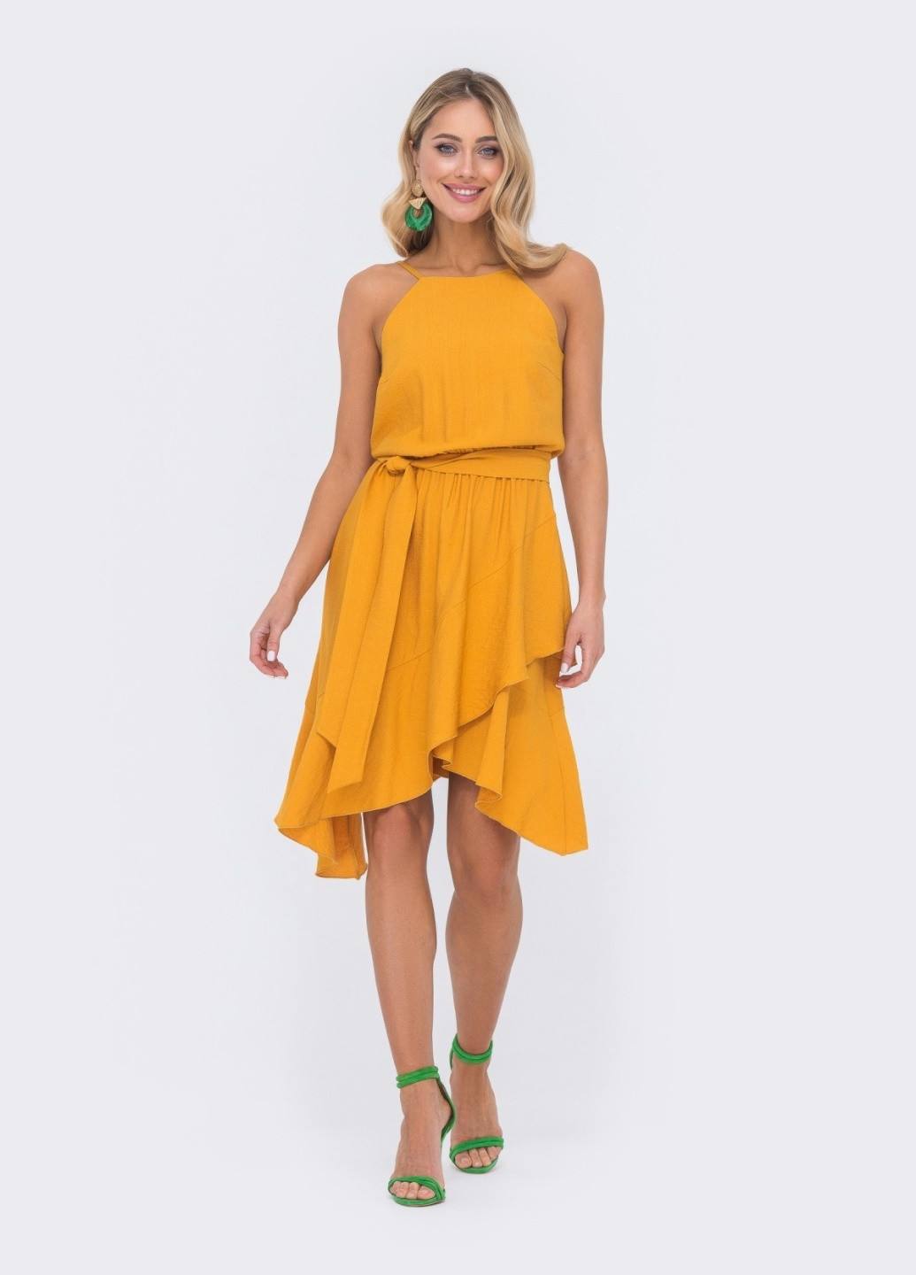 Жовтий сукня гірчичного кольору з асиметричною спідницею Dressa