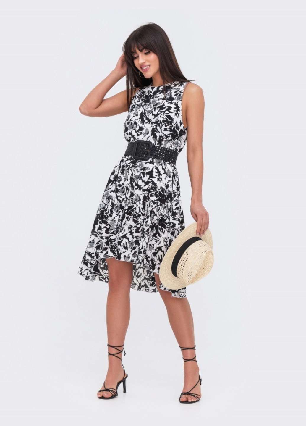 Черное принтованное платье с хлопковой подкладкой черное Dressa