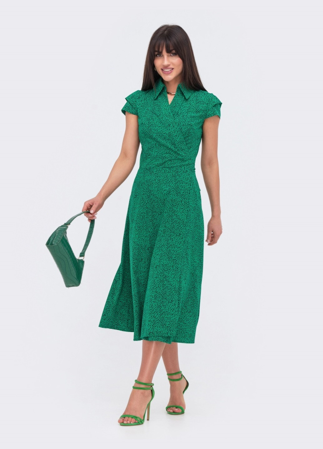 Зелена сукня-міді в горошок зелена Dressa