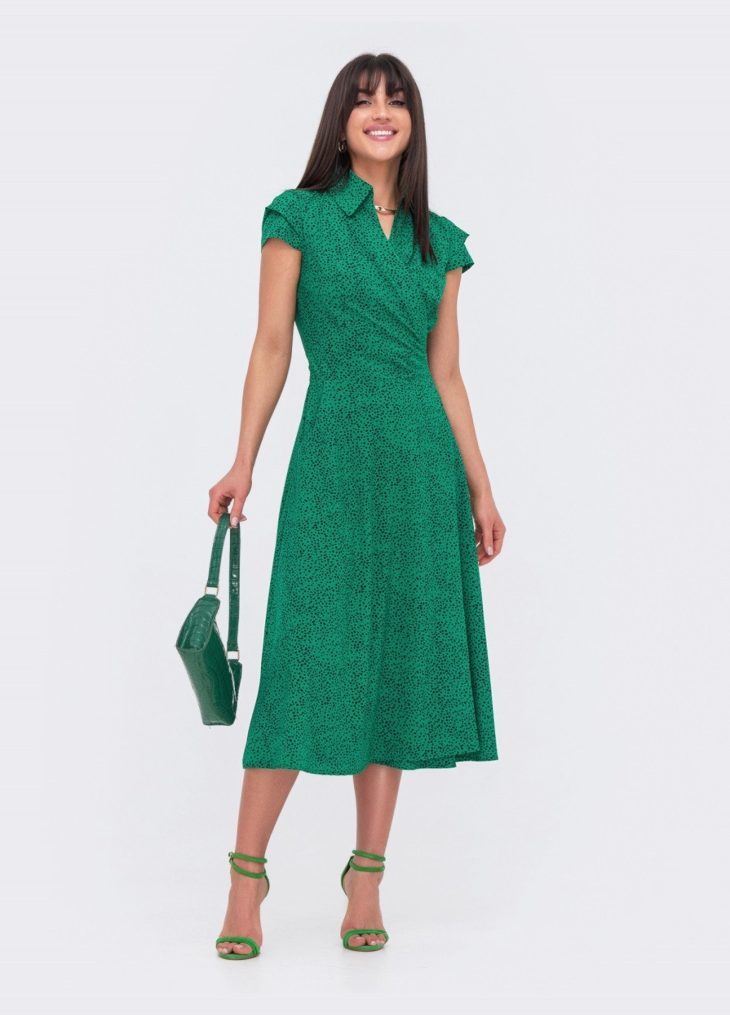 Зеленое платье-миди в горошек зеленое Dressa