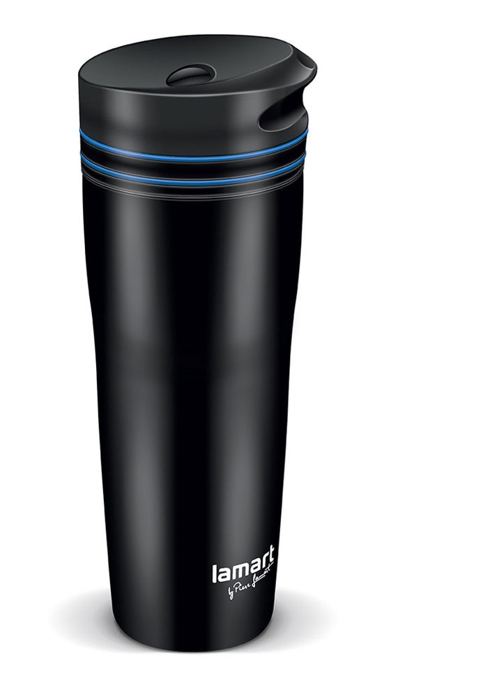 Термокружка 360 мл MANQ черная с синей вставкой LT4050 Lamart (259299406)