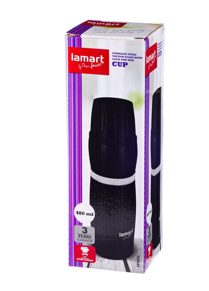 Термокухоль 480 мл з кришкою CUP, чорний з білою вставкою LT4052 Lamart (259299405)