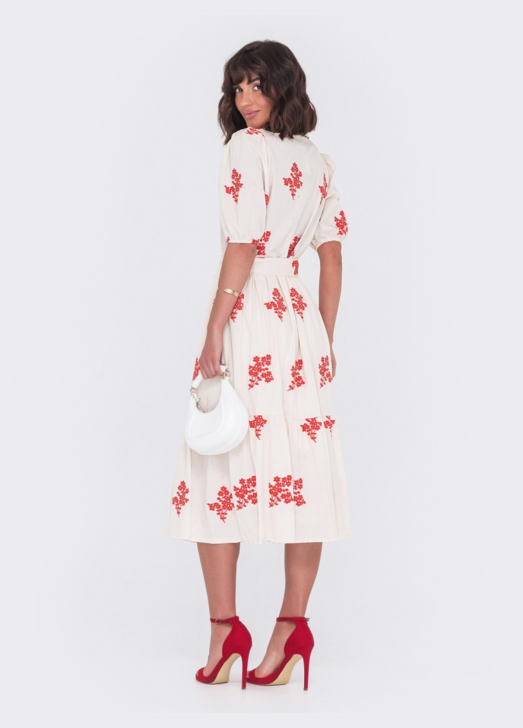 Молочное молочное платье с коралловым цветочным принтом Dressa