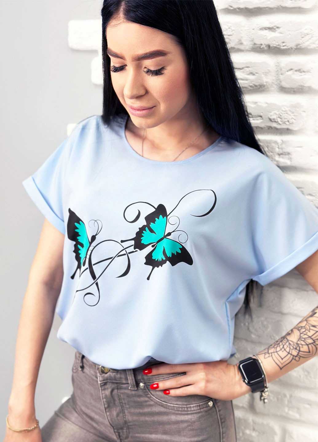 Голубая женская блузка-футболка Fashion Girl Arial