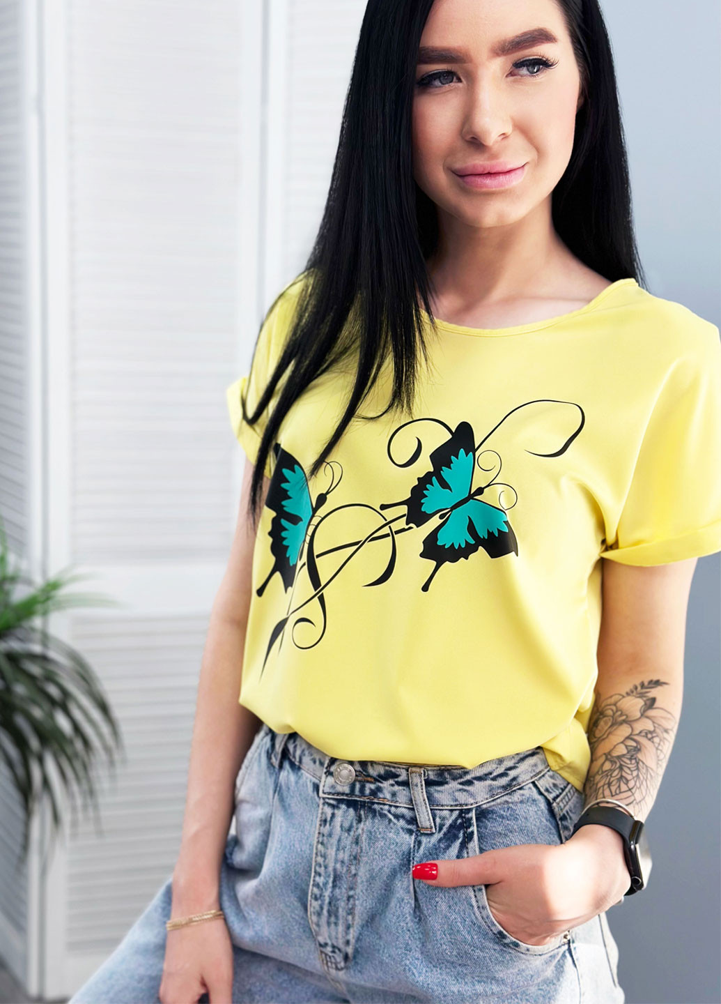 Желтая летняя женская блузка-футболка Fashion Girl Arial