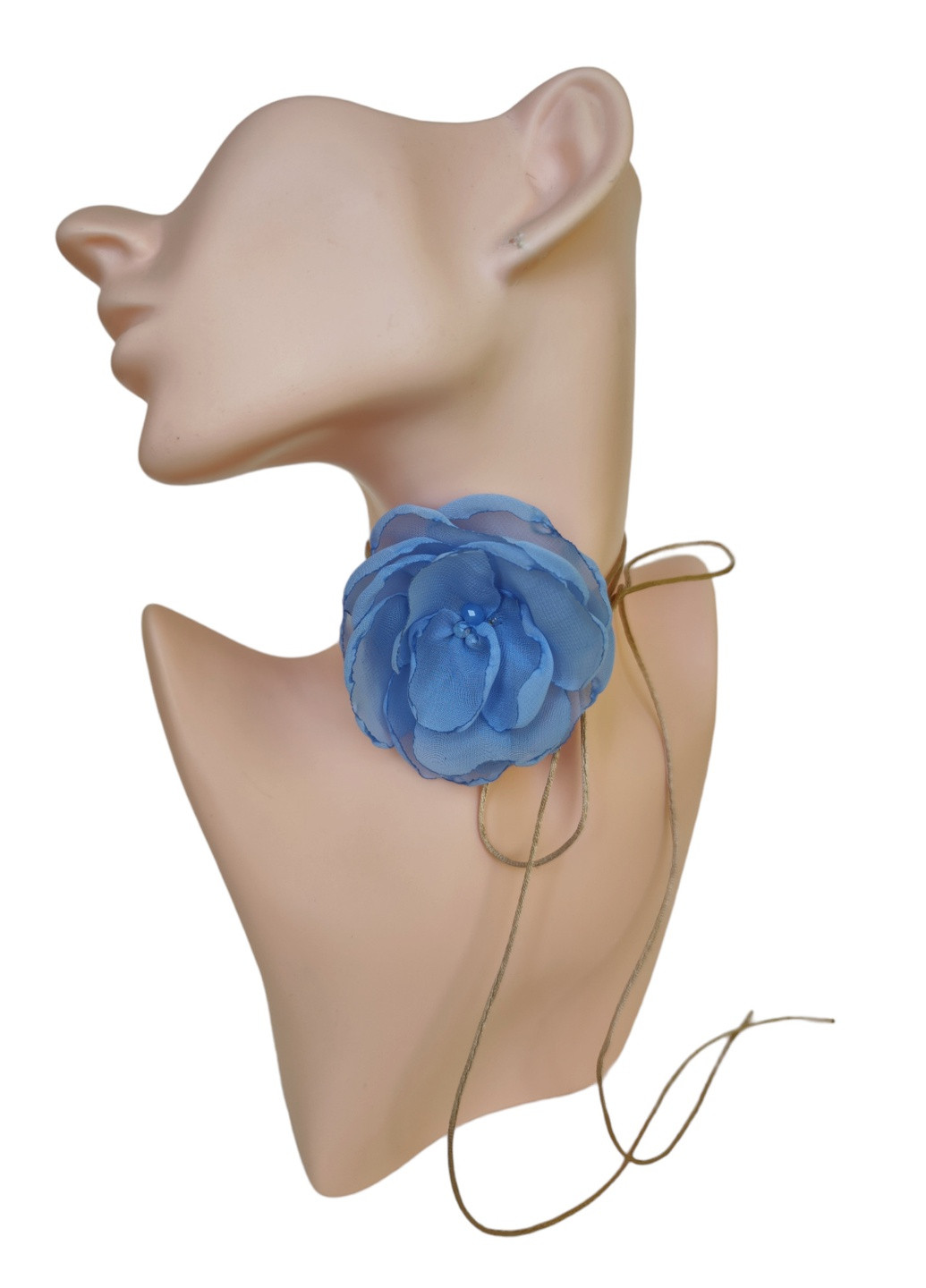 Чокер на шею цветок с розой на шнурке нежно-голубого цвета, украшение на шею шифоновая роза Ksenija Vitali (259318162)