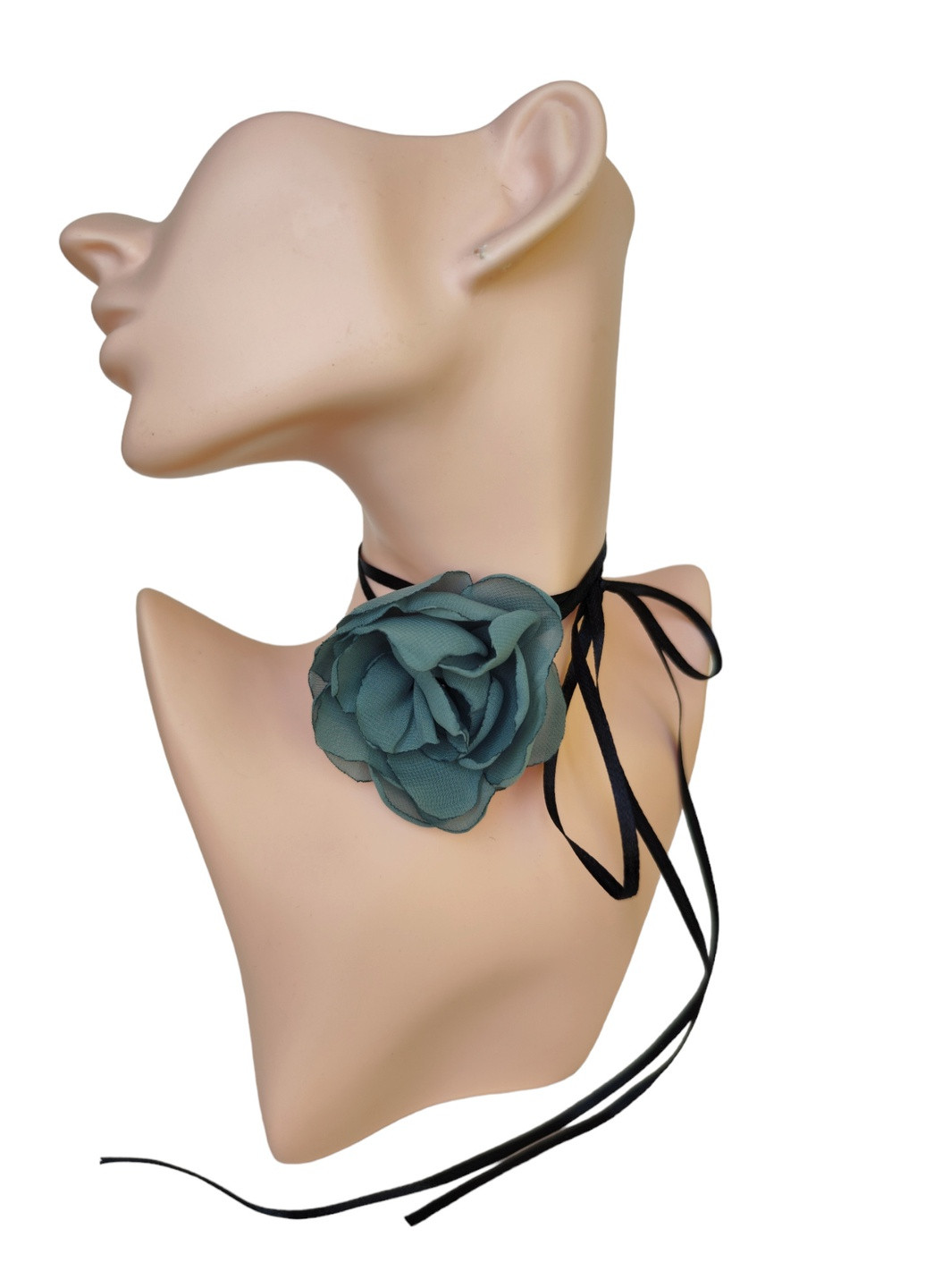 Трендовый чокер роза цвета виридиан на ленте, чокер цветок, украшение на шею с розой из шифона Ksenija Vitali (259318163)
