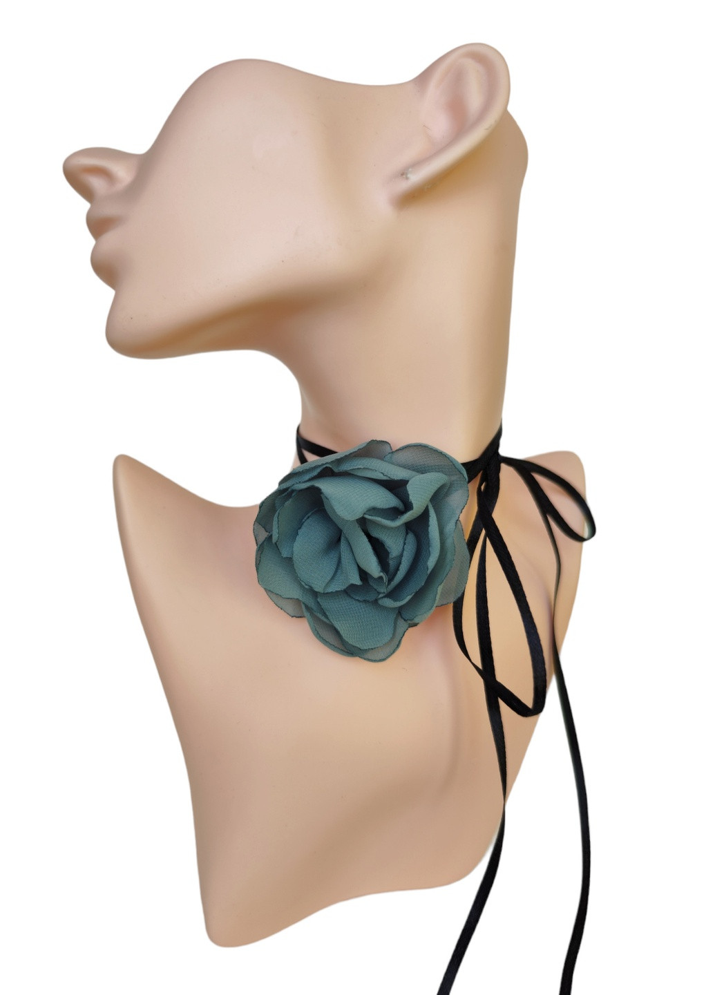 Трендовый чокер роза цвета виридиан на ленте, чокер цветок, украшение на шею с розой из шифона Ksenija Vitali (259318163)