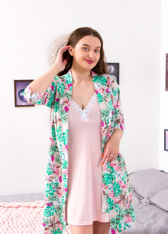 Розовый демисезонный комплект жіночий (халат + сорочка) рожевий носи своє (8000-002-v25) Носи своє