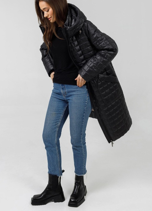 Черная демисезонная женское пальто на флисе f 46-48 черный Lora