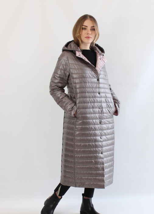 Пудрова демісезонна жіноче довге стьобана пальто fix 46/48/50/54 капучіно сніговим рожевим Fodarlloy