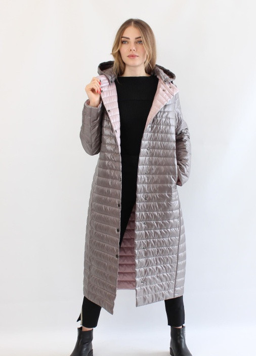 Пудрова демісезонна жіноче довге стьобана пальто fix 46/48/50/54 капучіно сніговим рожевим Fodarlloy