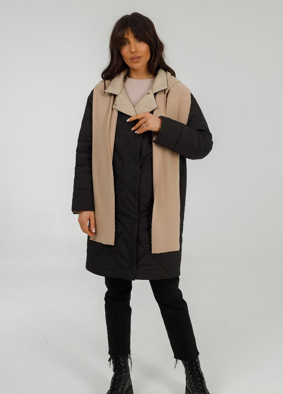 Чорна демісезонна пальто кокон synda l-4xl чорний Snow Owl