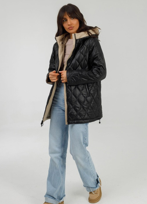 Темно-синяя демисезонная двухсторонняя куртка-парка батал 48р бежевый; черный Lora