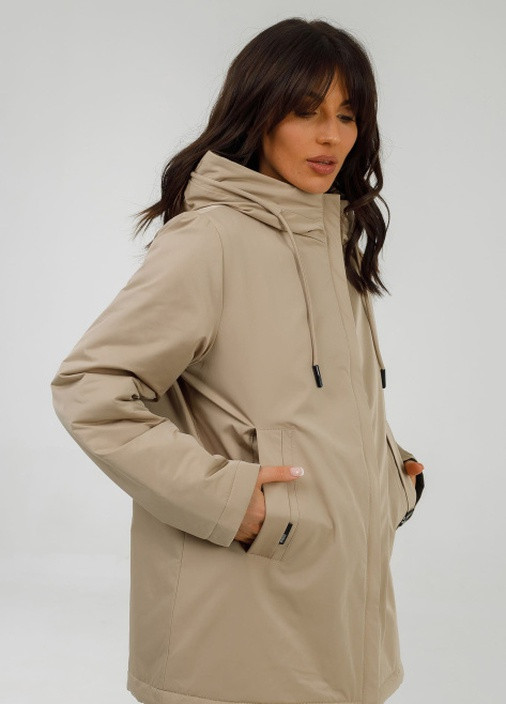 Темно-синяя демисезонная двухсторонняя куртка-парка батал 48р бежевый; черный Lora