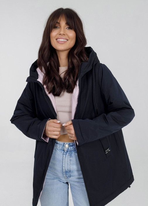 Темно-синя демісезонна двостороння куртка-парка батал 48р janie синій рожевий зифір Lora