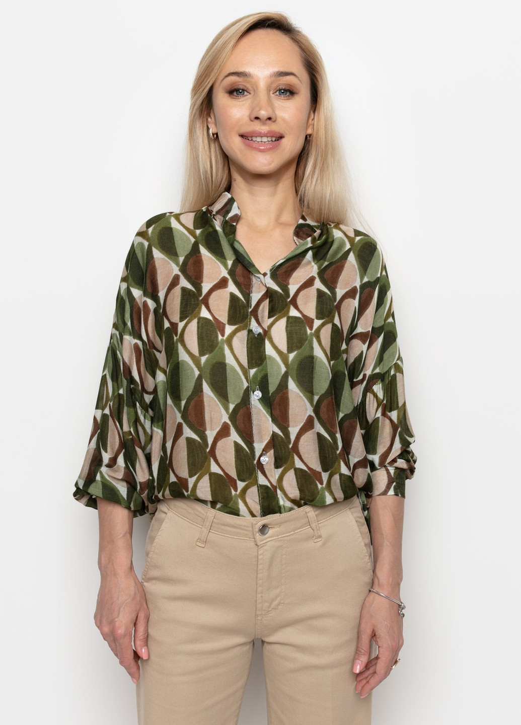 Оливковковая (хаки) кэжуал рубашка однотонная Samange
