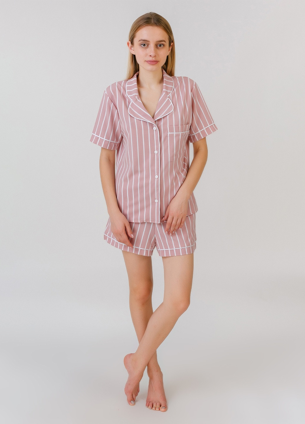 Розовая всесезон пижама женская рубашка + шорты Serenade