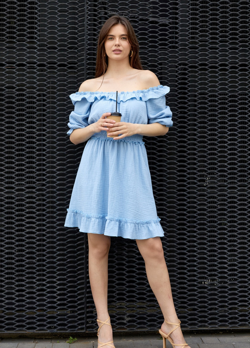 Блакитна кежуал сукня SL-ARTMON однотонна