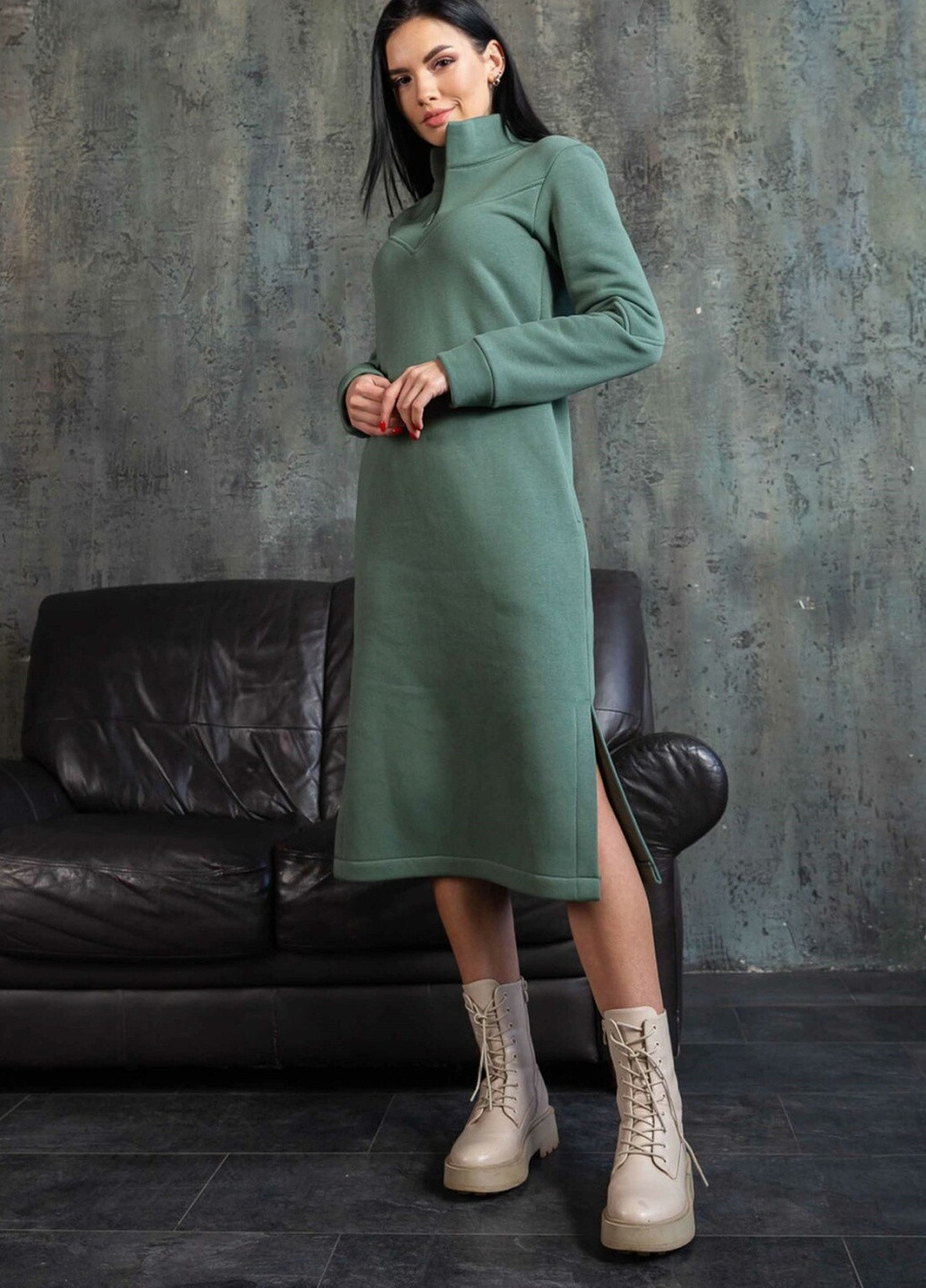 Оливковое кэжуал платье Ри Мари однотонное
