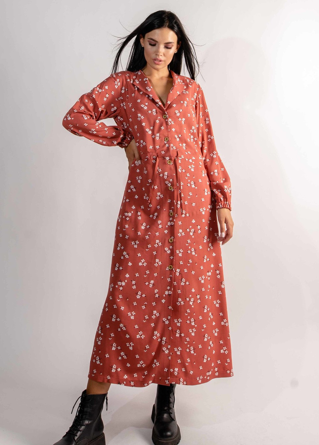 Терракотовое кэжуал платье Ри Мари однотонное