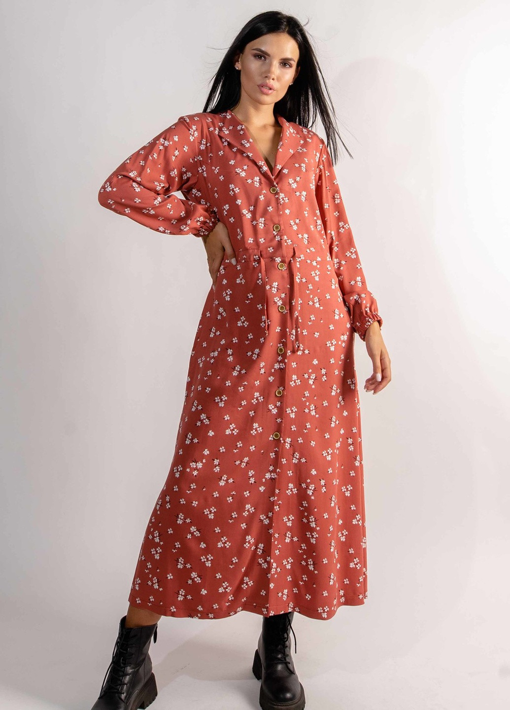 Терракотовое кэжуал платье Ри Мари однотонное