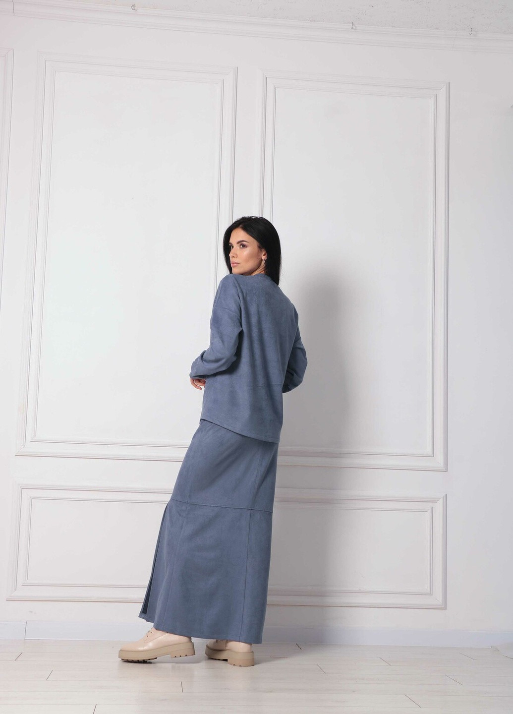 Темно-голубая кэжуал однотонная юбка Ри Мари