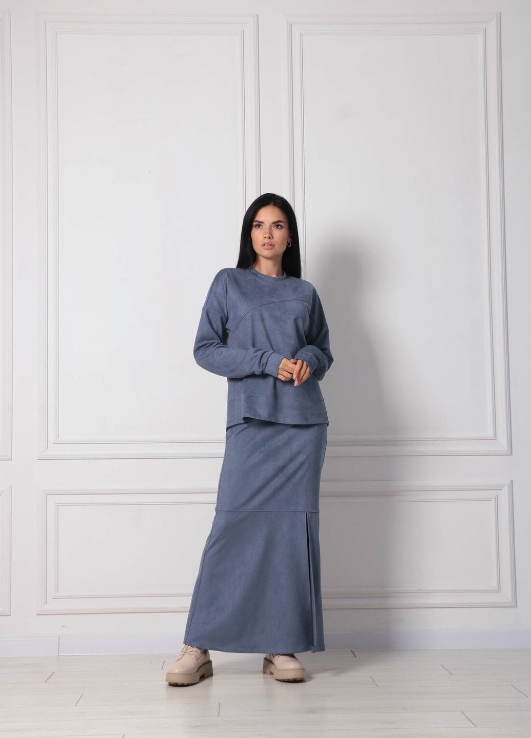 Темно-голубая кэжуал однотонная юбка Ри Мари