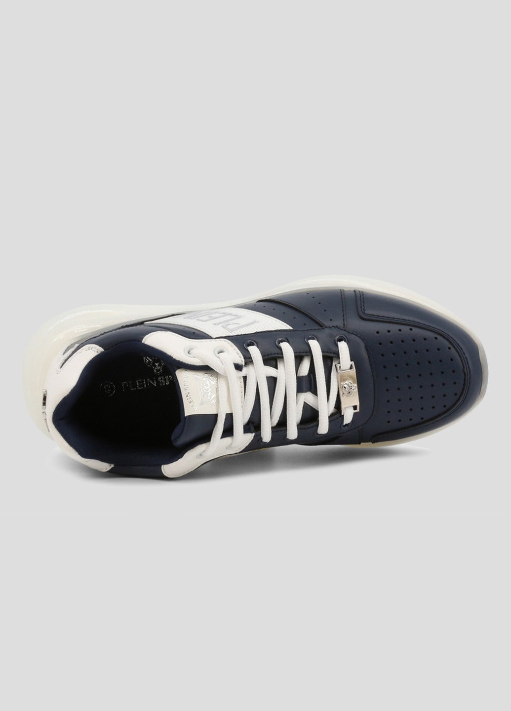 Синие демисезонные белые кроссовки из экокожи с логотипом Philipp Plein