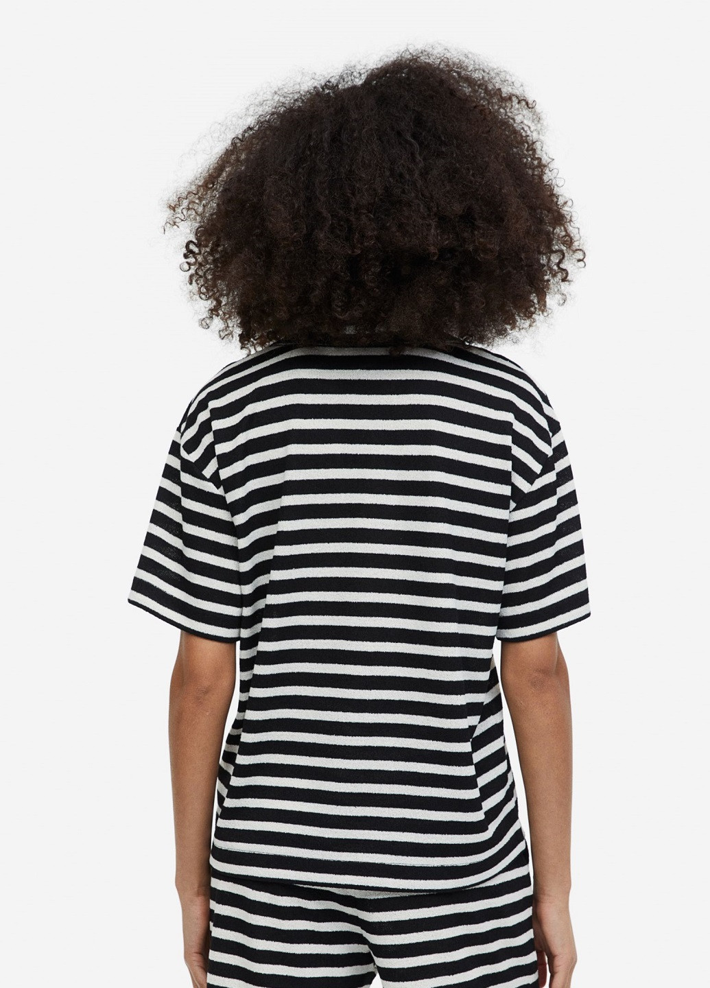 Черная женская футболка-поло H&M в полоску
