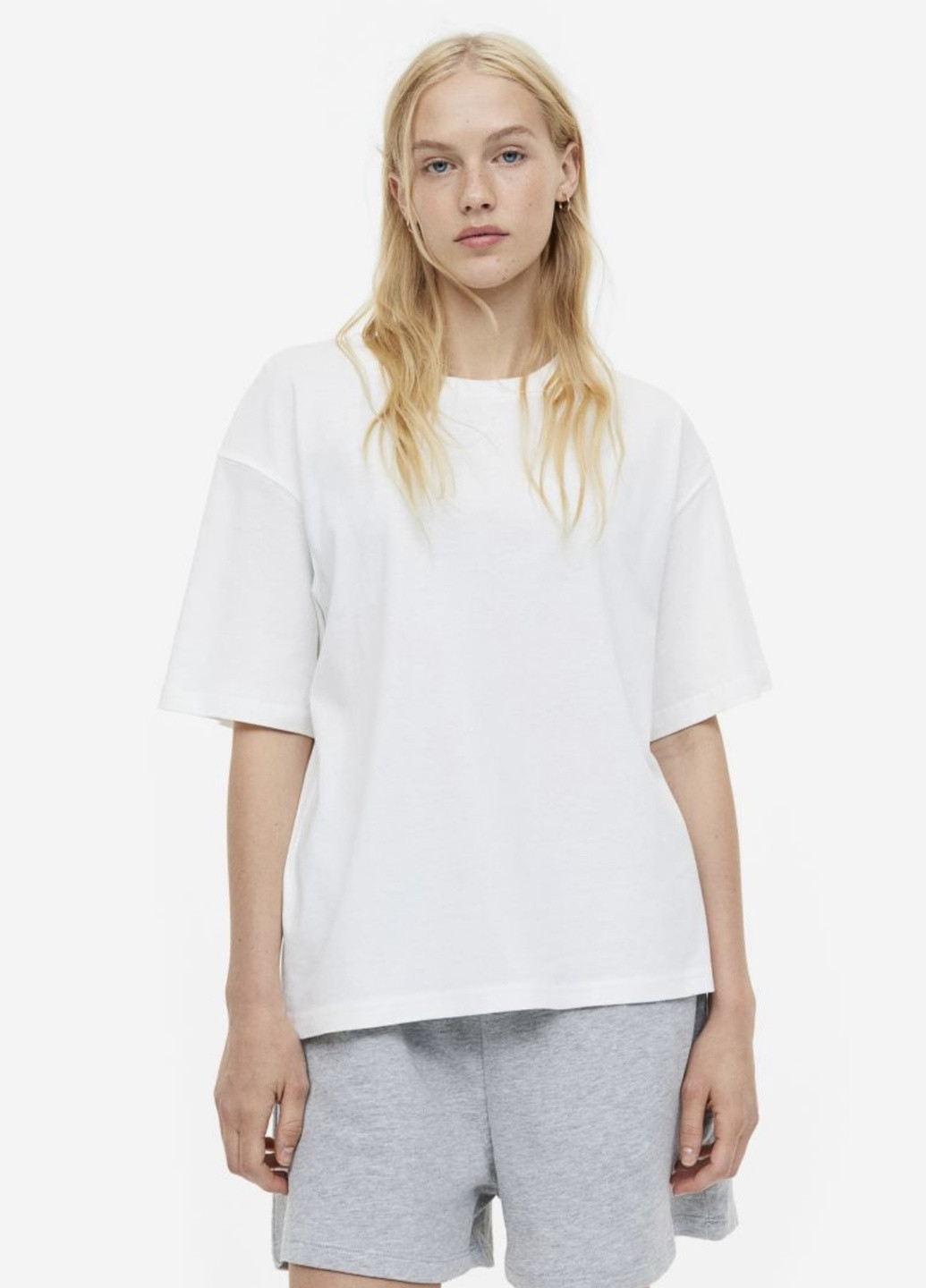 Белая всесезон футболка свободного покроя с коротким рукавом H&M Oversize