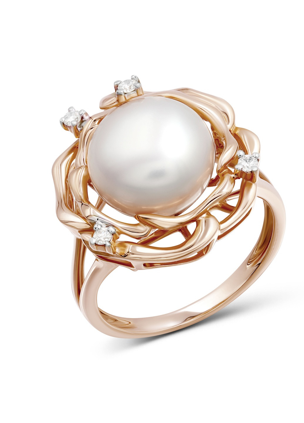 Каблучка з діамантами та перлиною у рожевому золоті 1К562-0448 Zarina (259371333)
