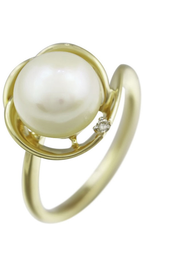 Каблучка з діамантом та перлиною у жовтому золоті 1-173 410 Zarina (259371368)