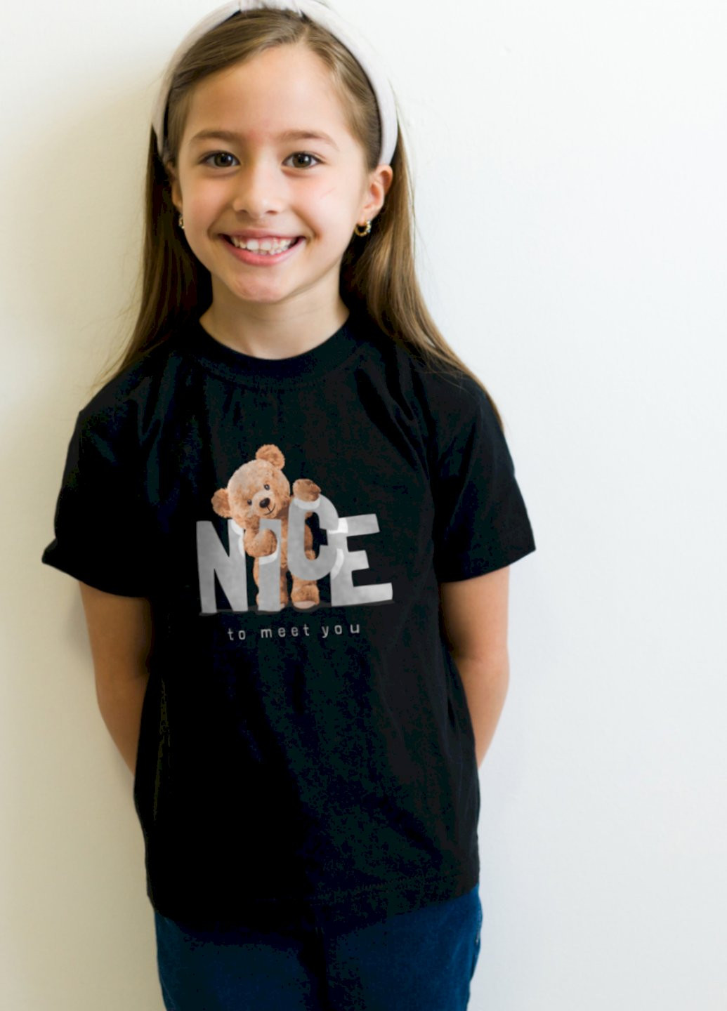 Черная демисезонная футболка детская черная "nice to meet you" Young&Free