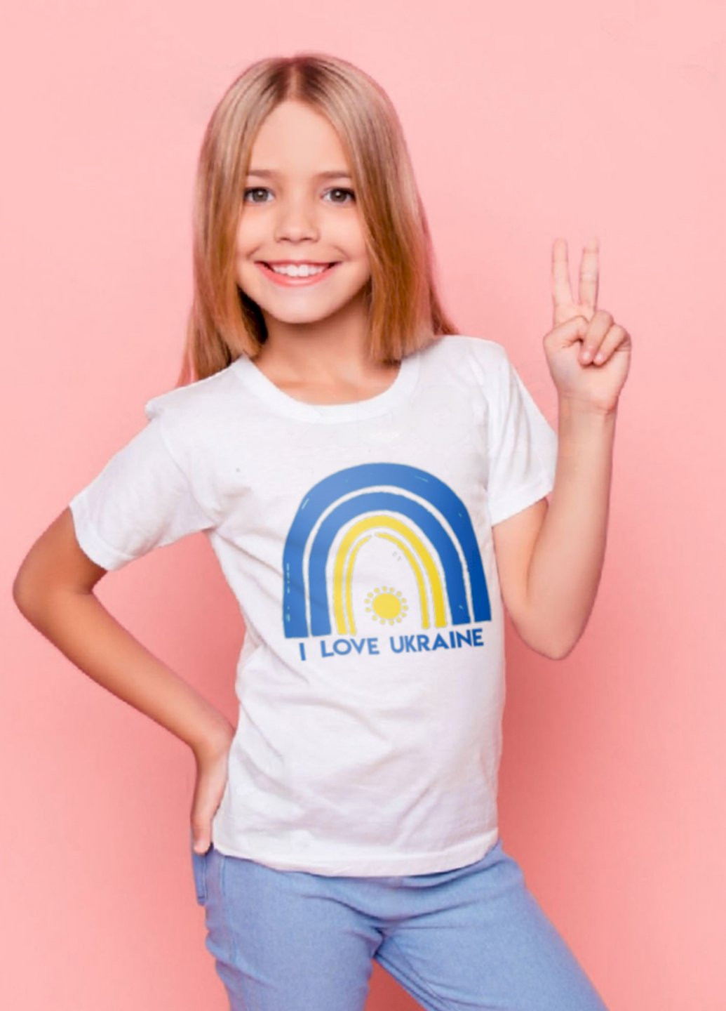Белая демисезонная футболка детская патриотическая белая "i love ukraine" Young&Free