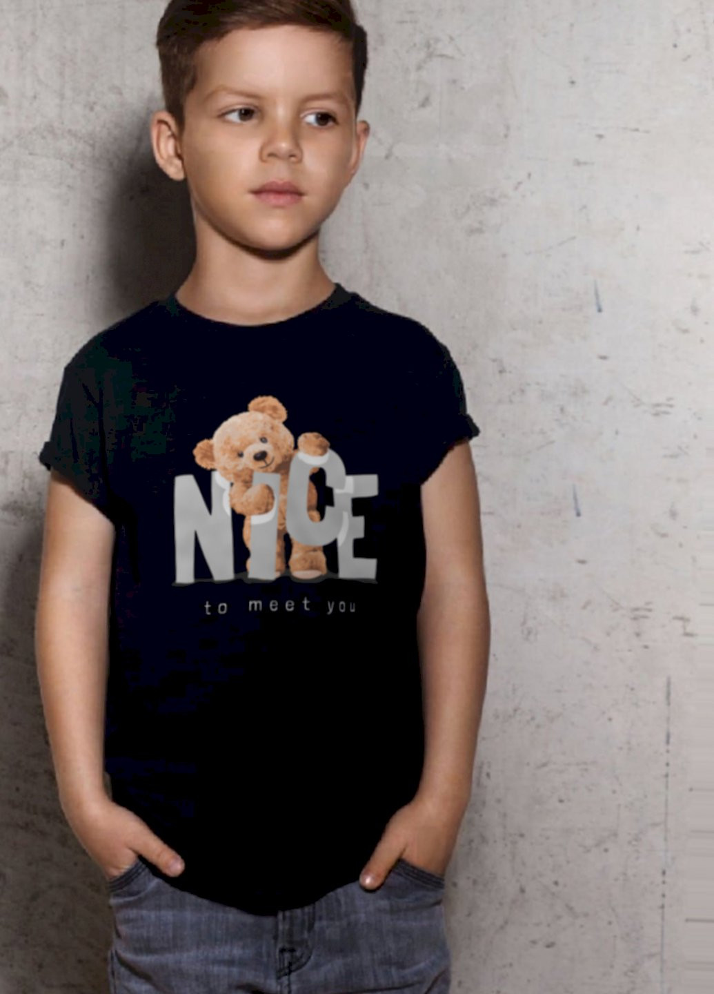 Черная демисезонная футболка детская черная "nice to meet you" Young&Free