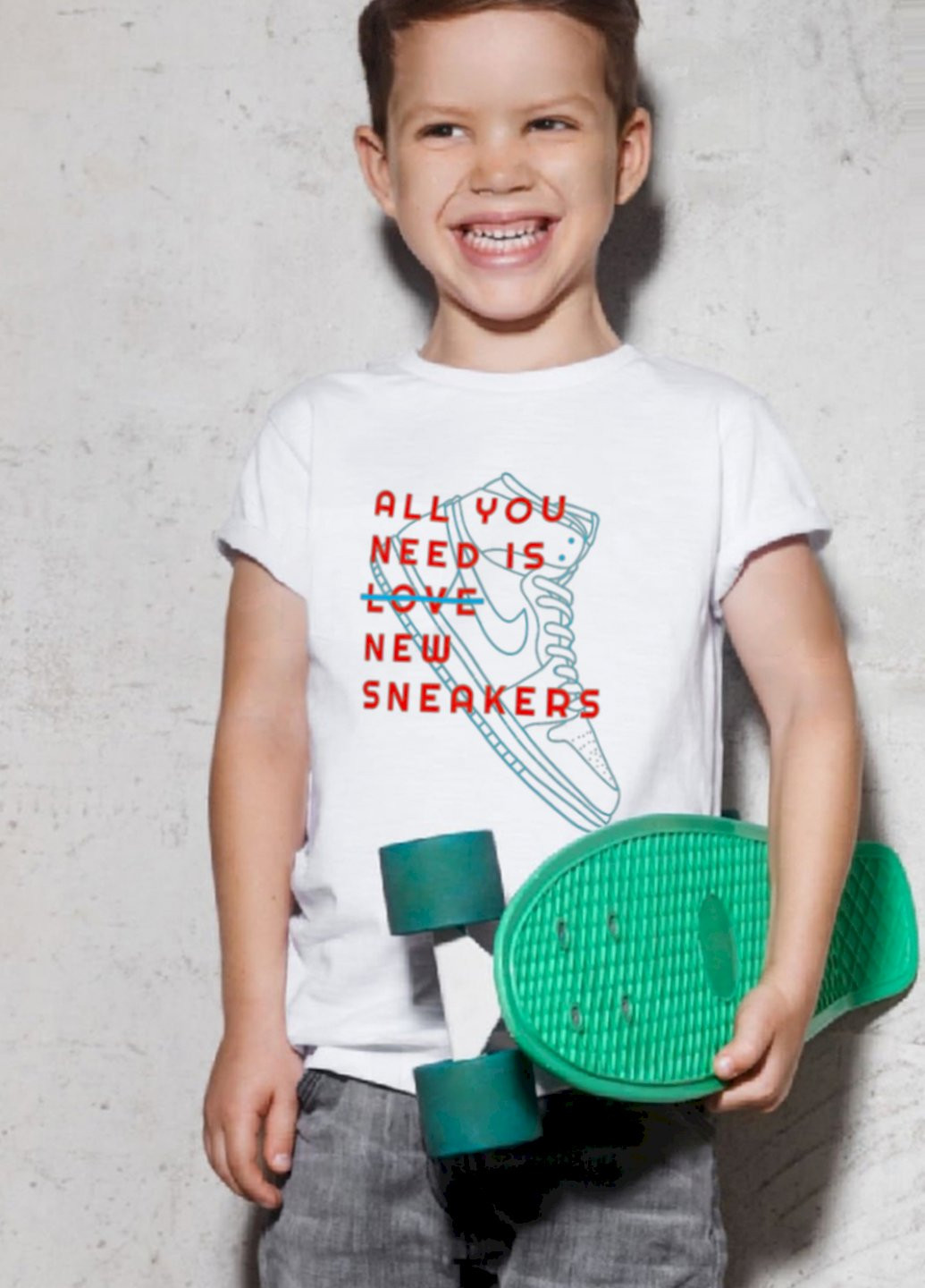 Белая демисезонная футболка детская белая "все, що вам потрібно - це нові кросівки" Young&Free