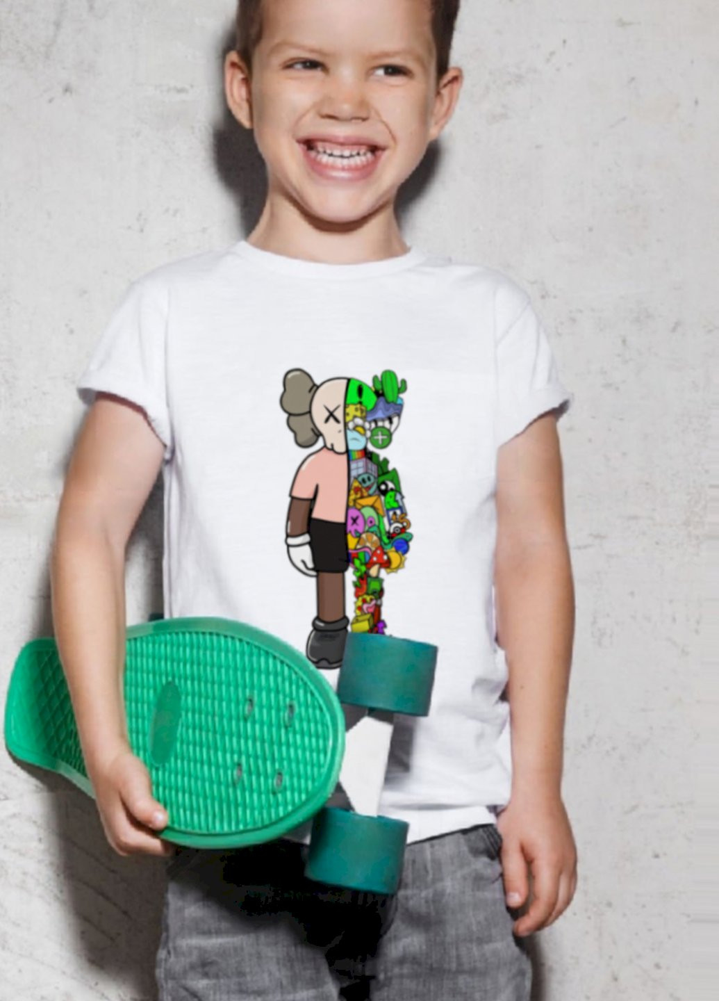 Біла демісезонна футболка дитяча біла "kaws" Young&Free