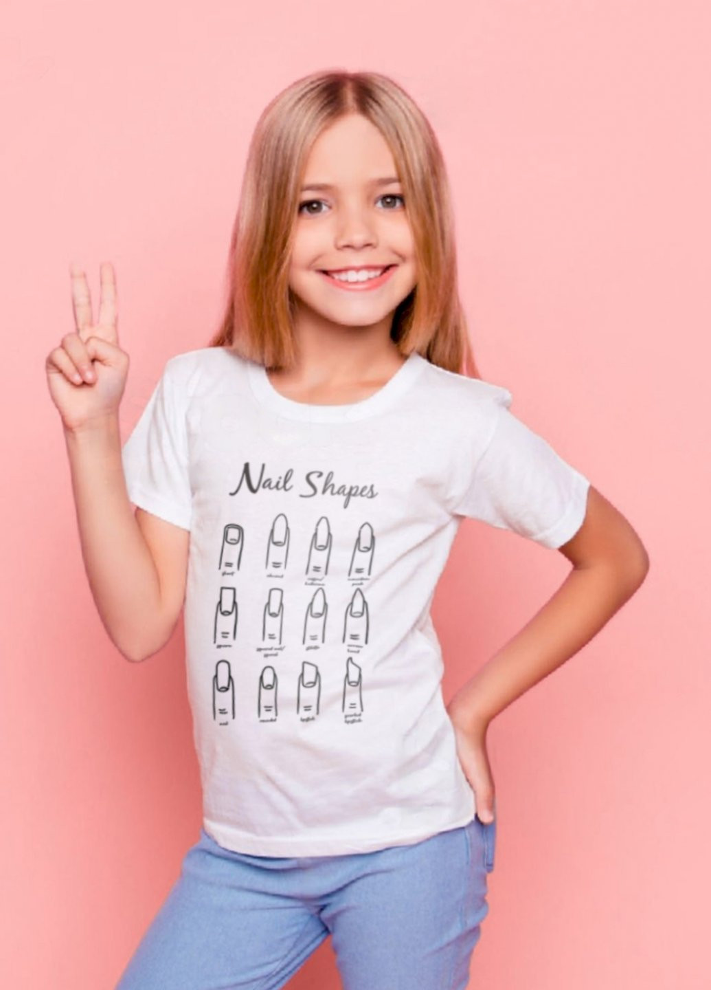 Белая демисезонная футболка детская белая "nail shapes" Young&Free