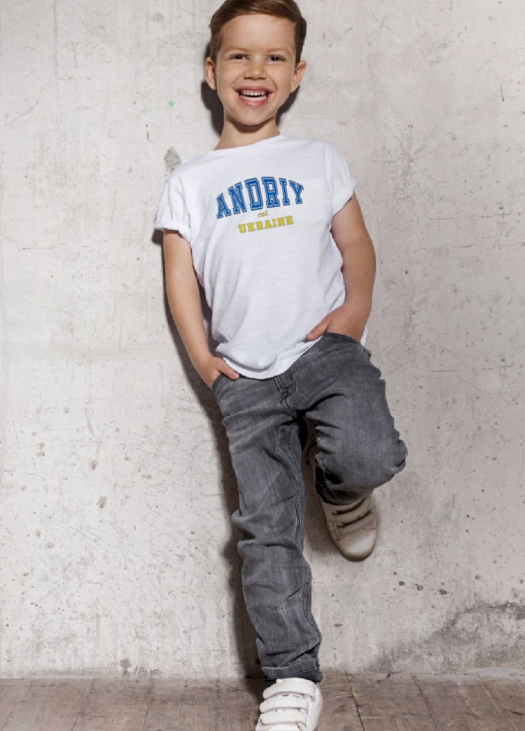 Біла демісезонна футболка дитяча патріотична біла "andriy est.ukraine" Young&Free