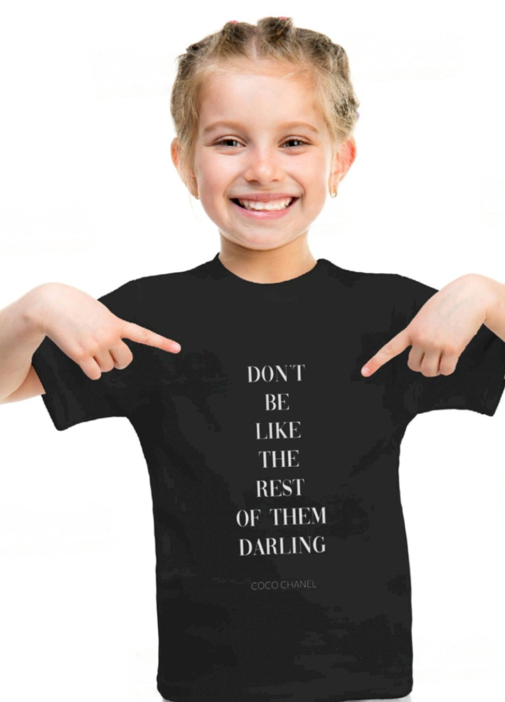 Чорна демісезонна футболка дитяча чорна "не будь такою, як усі, люба" Young&Free