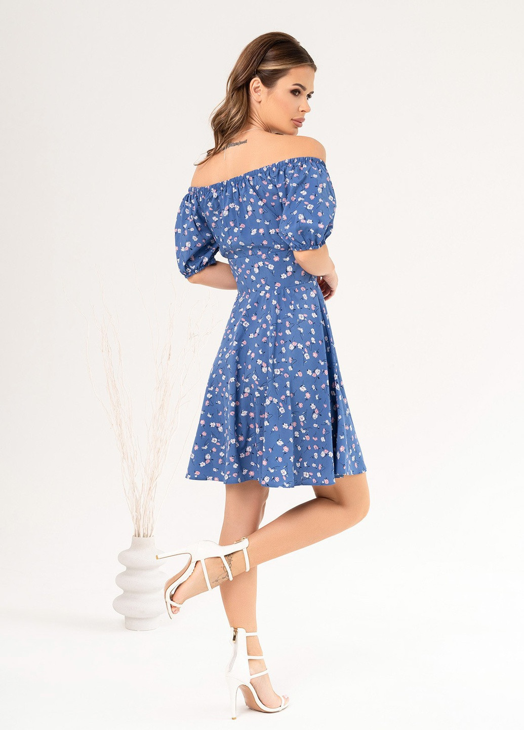 Синя повсякденний сукня жіноча кльош ISSA PLUS з квітковим принтом