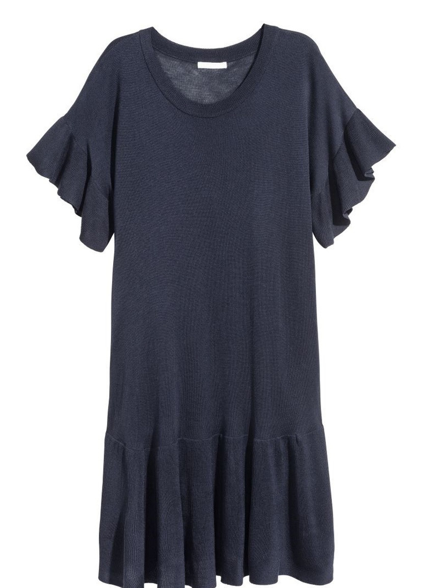 Темно-синее повседневный платье вязаное оверсайз H&M однотонное