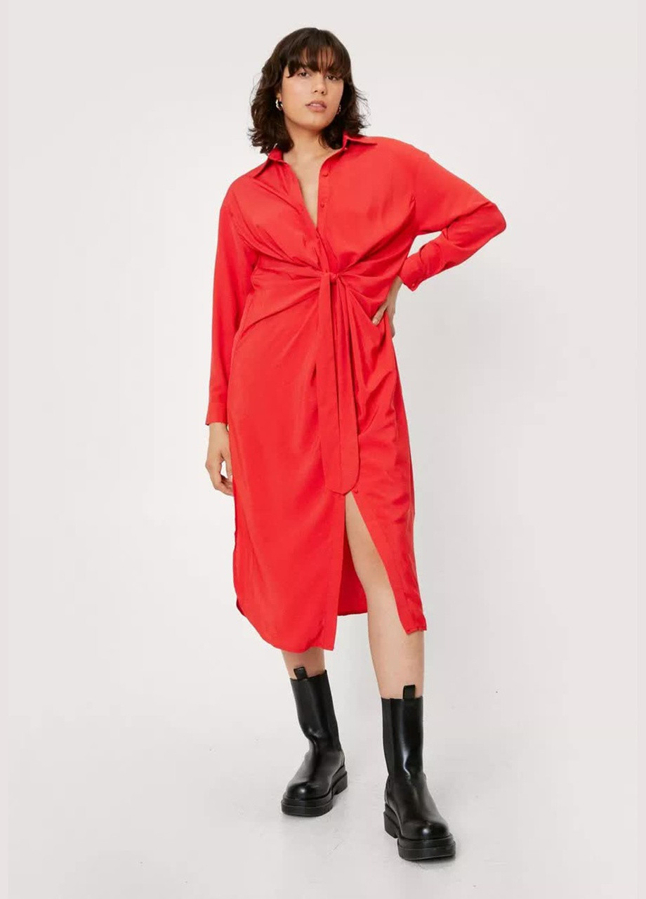 Червона кежуал сукня-сорочка із зав'язкою спереду Nasty Gal однотонна