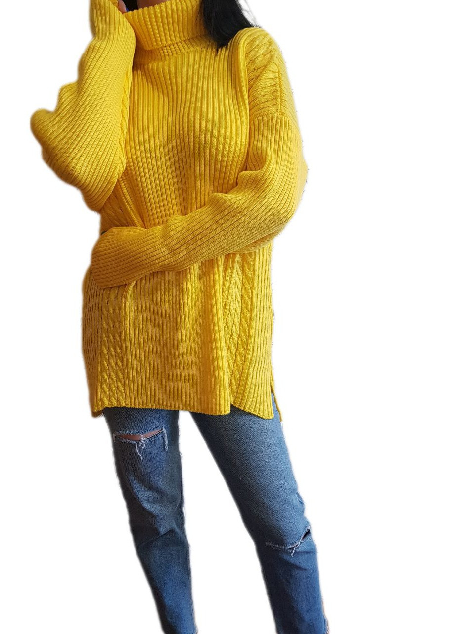 Желтый демисезонный свитер с разрезами Berta Lucci