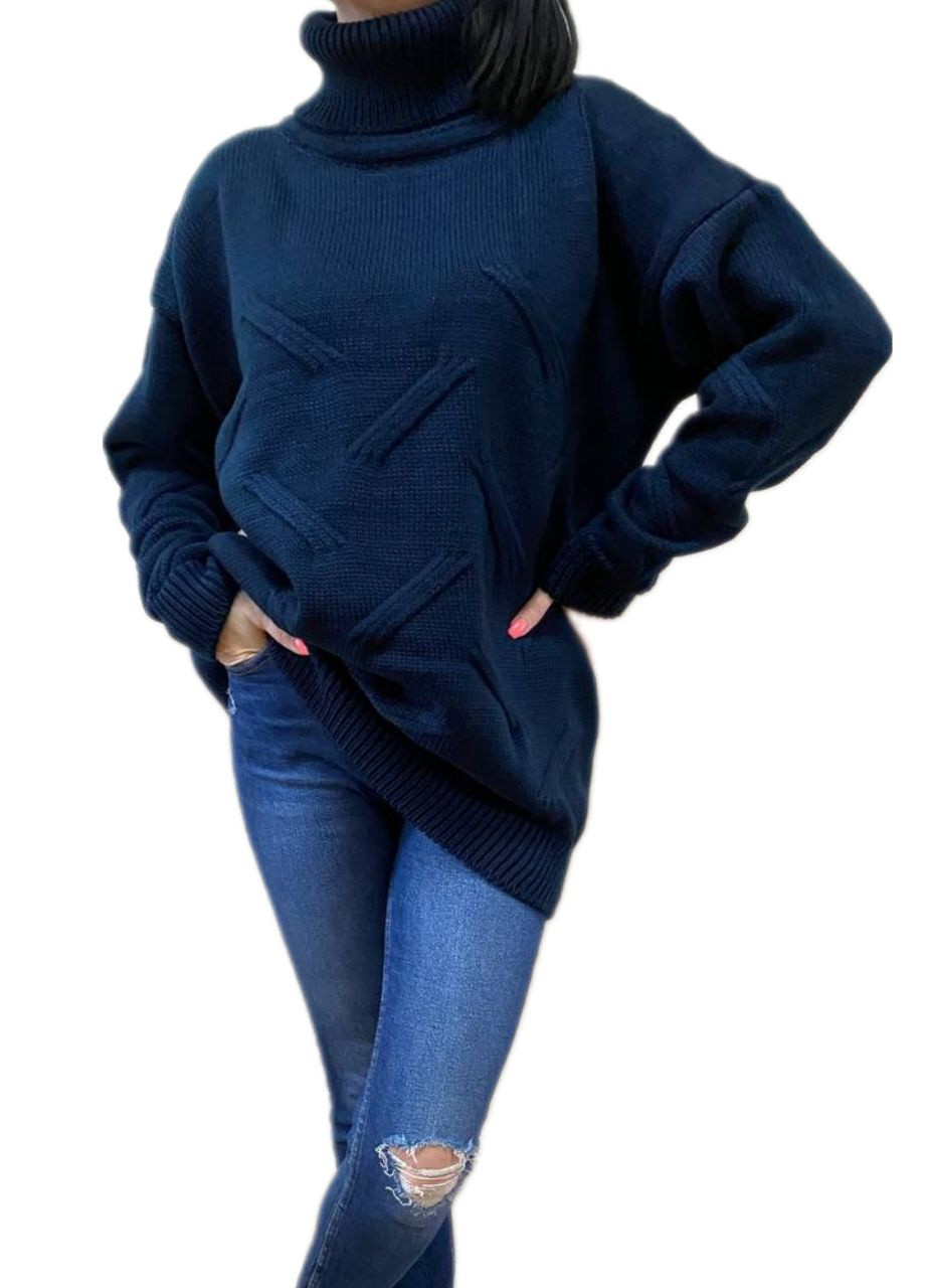 Темно-синій зимовий подовжений светр Berta Lucci