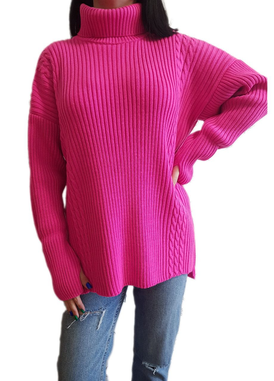 Фуксиновий (колору Фукія) демісезонний светр з подовженою спинкою Berta Lucci