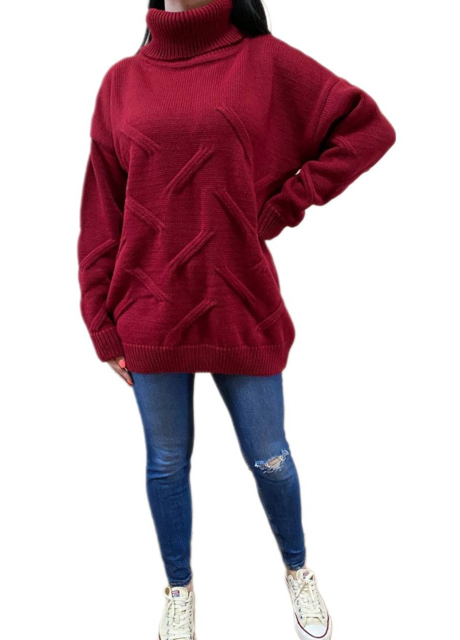 Темно-красный зимний удлиненный свитер Berta Lucci
