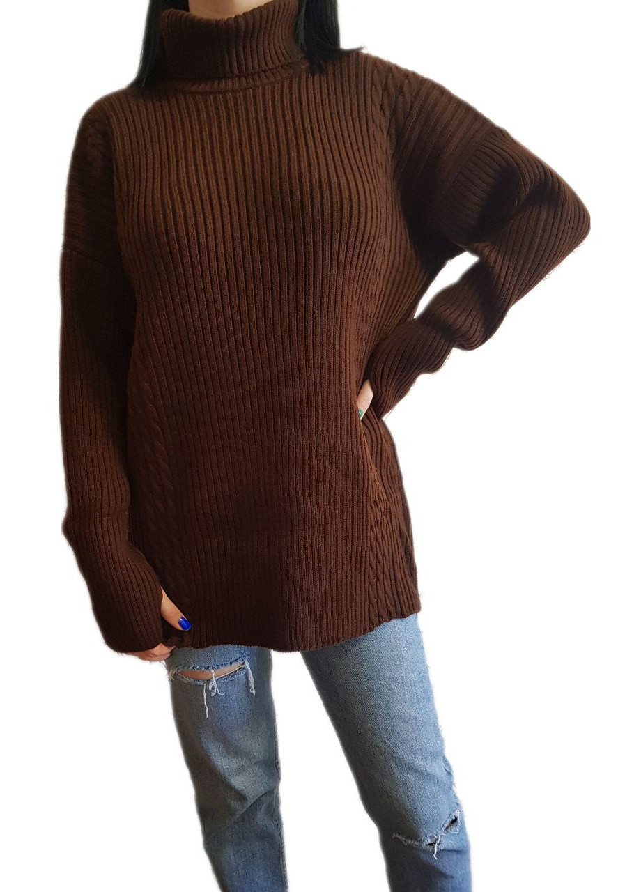 Коричневый демисезонный свитер с разрезами Berta Lucci