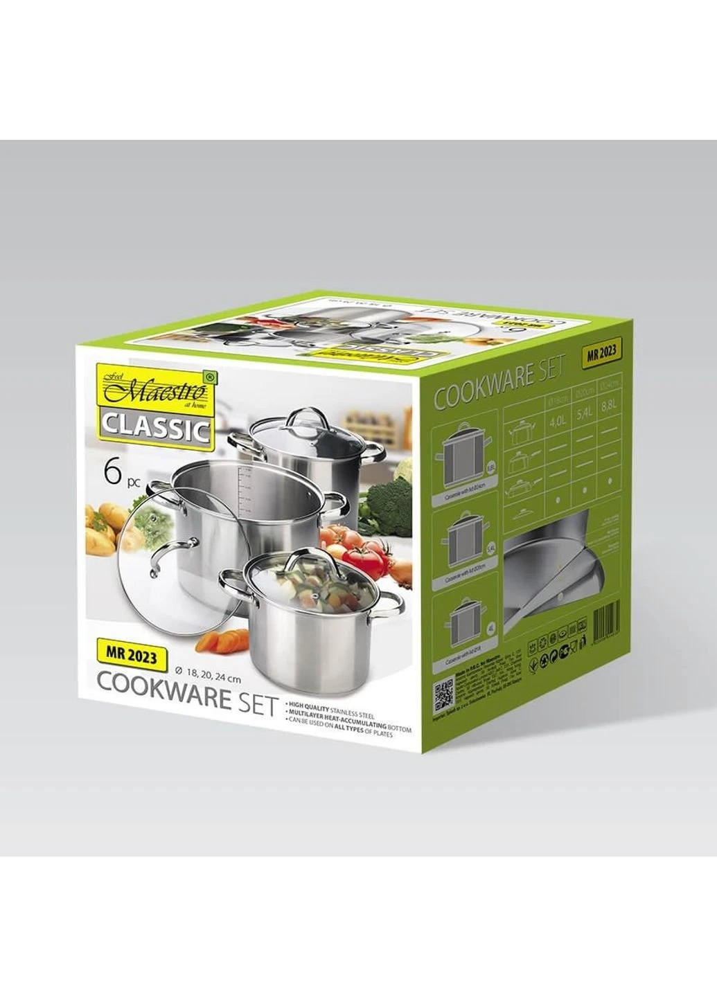 Набор кастрюль MR-2023 6 предметов серебряные нержавеющая сталь Maestro (259447805)